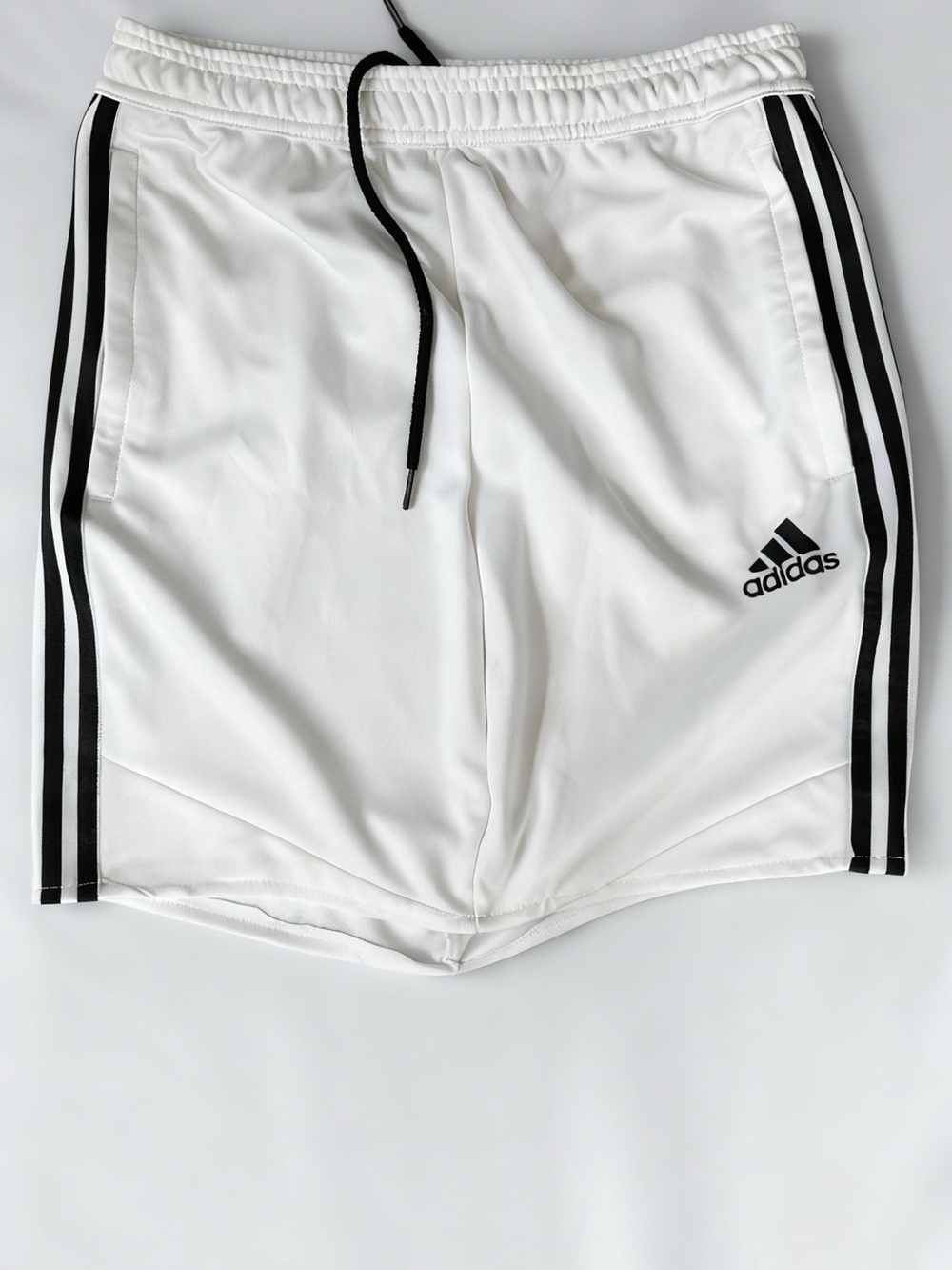adidas White Athletic Shorts with Black Side Stripes